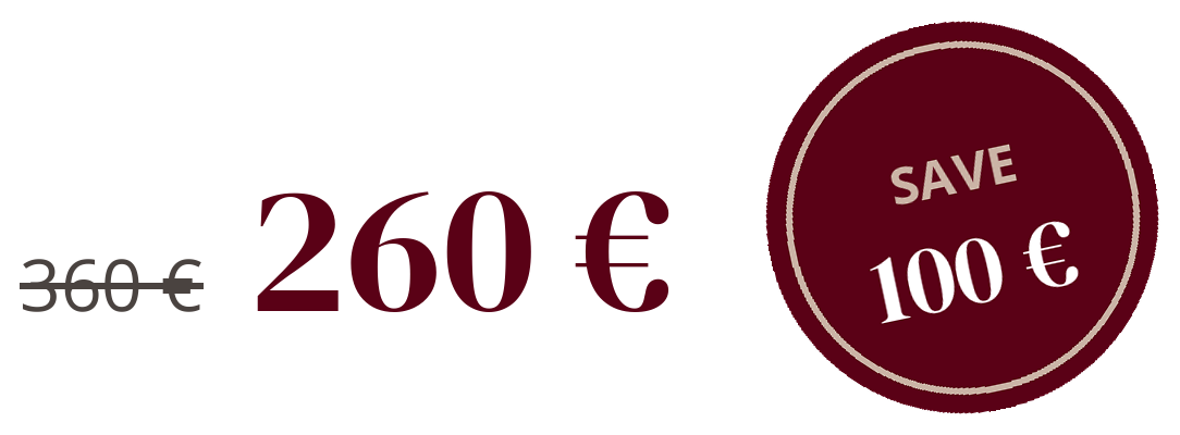 Save 100 € when buy as bundle all three sessions for 260 € instead of 360 €